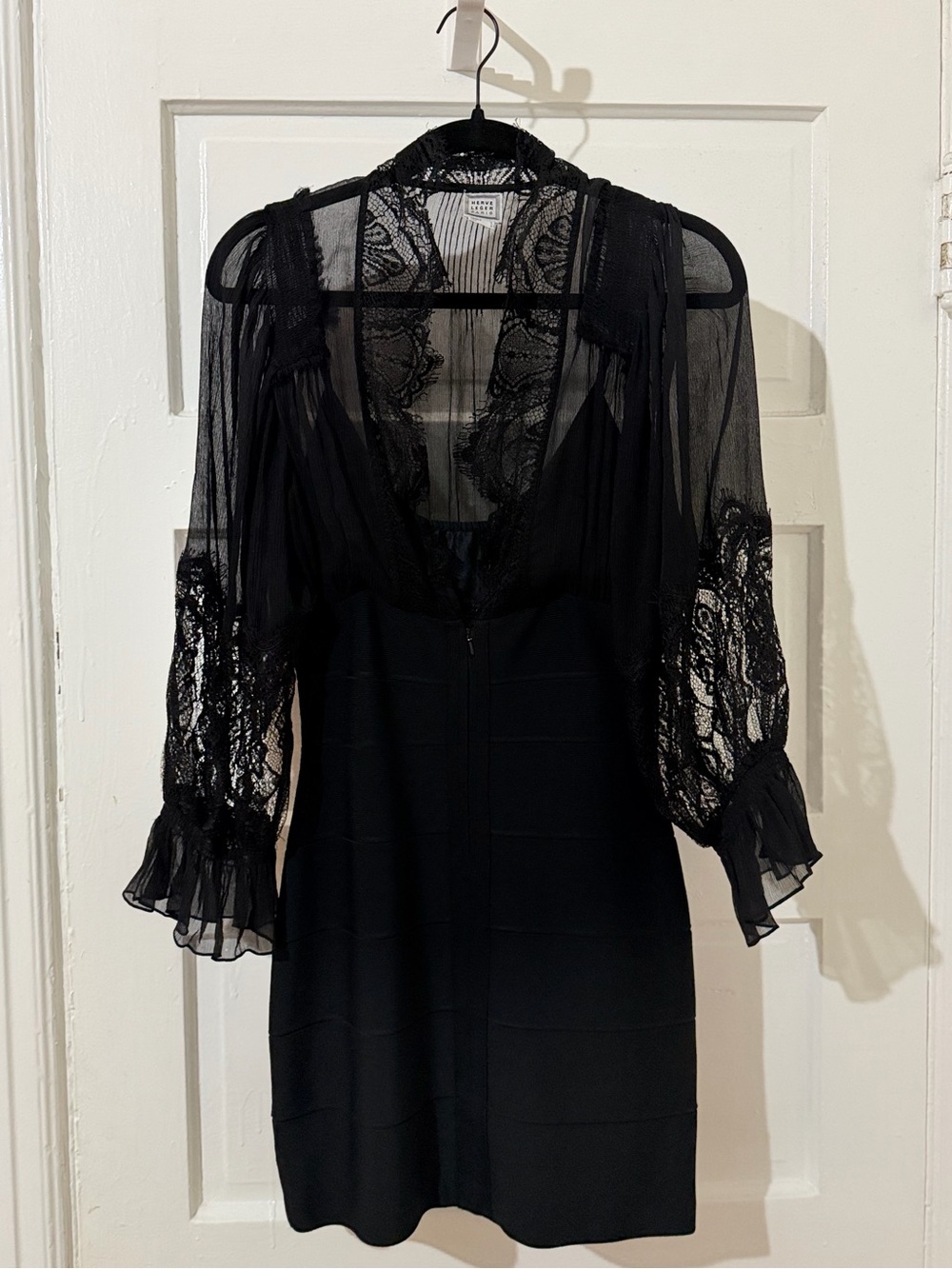 NWOT Herve Leger Black Lace Sleeve Mini Dress